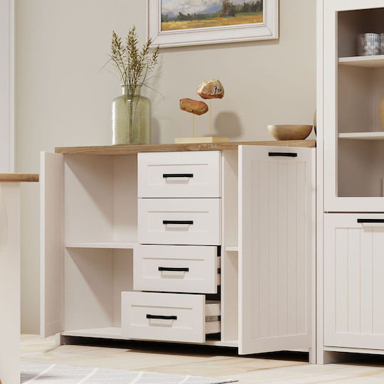 Sideboard Verne Holz mit Schubladen Weiß / Natürliche 147,9x37,2x91,8cm
