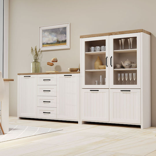 Sideboard Verne Holz mit Schubladen Weiß / Natürliche 147,9x37,2x91,8cm