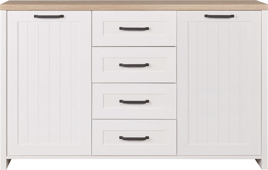 Sideboard Verne Holz mit Schubladen Weiß / Natürliche 147,9x37,2x91,8cm