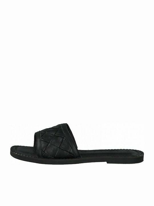 Leather Women's Flat Sandals Anatomic in Black Color