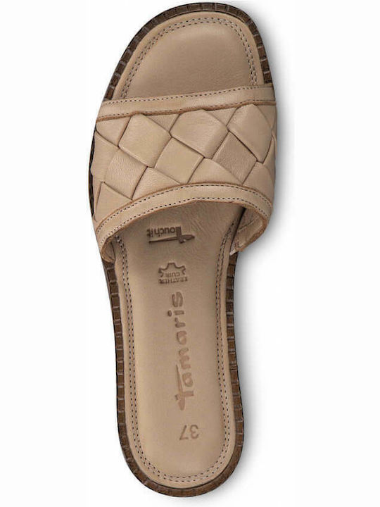 Leather Women's Flat Sandals Anatomic in Beige Color