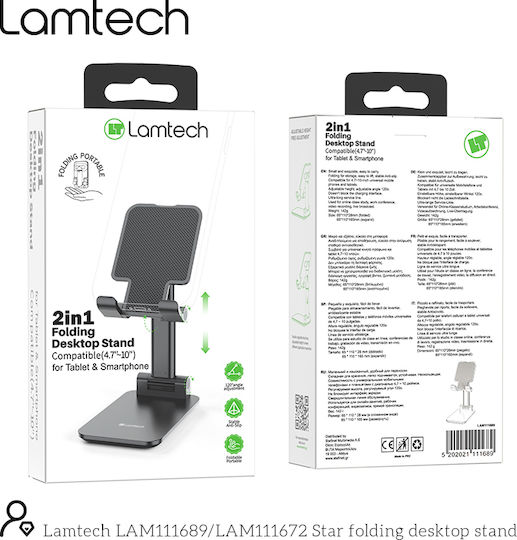 Lamtech 2in1 Folding Tablet Stand Desktop Until 10" Black