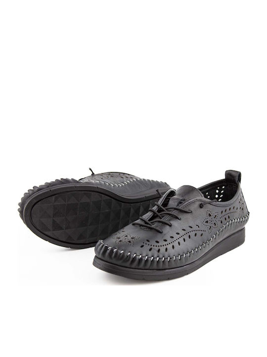 Δερμάτινα Γυναικεία Oxfords σε Μαύρο Χρώμα
