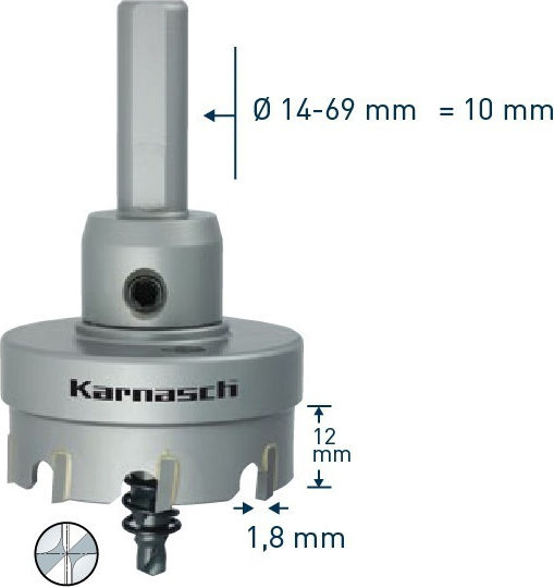 Karnasch Ποτηροπρίονο Καρβιδίου με Διάμετρο 48mm για Μέταλλο και Πλαστικό με Οδηγό