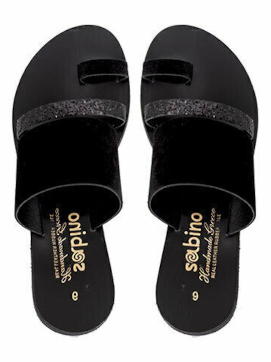 183 Leather Women's Flat Sandals in Black Color