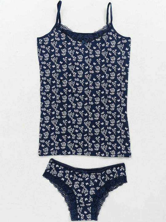 Namaldi Set de Lenjerie Cămașă de corp cu Slip Navy Flowers