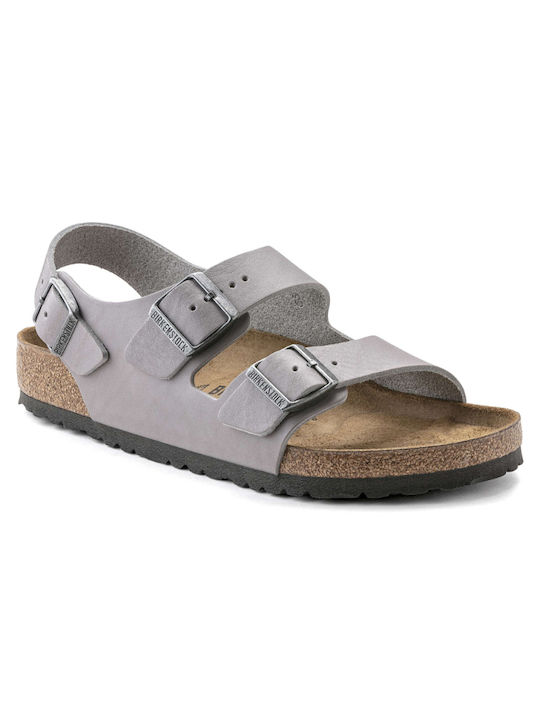 Birkenstock Milano Leather Women's Flat Sandals Anatomic Stone