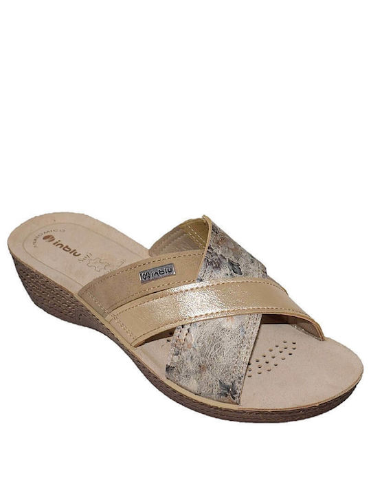 Inblu Anatomic Women's Leather Platform Wedge Sandals Beige