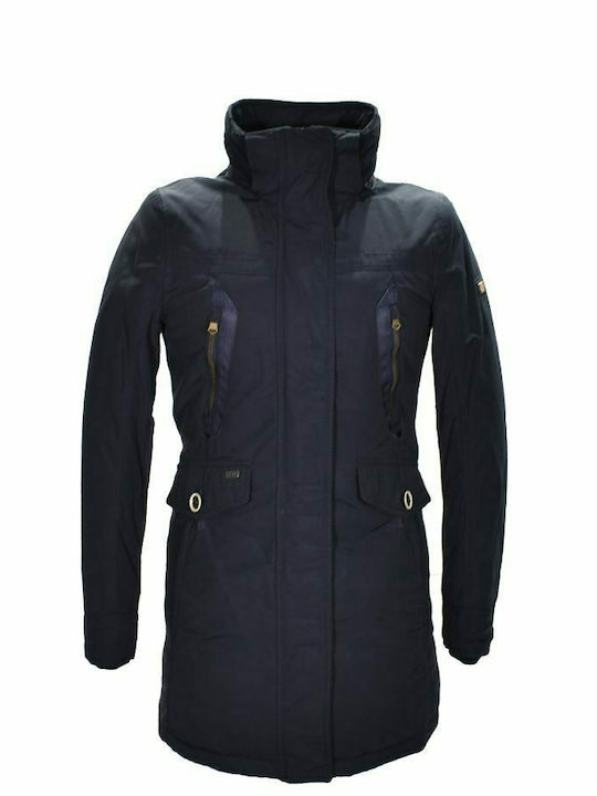 Camel Active Women's Long Parka Jacket for Winter with Hood Navy Blue