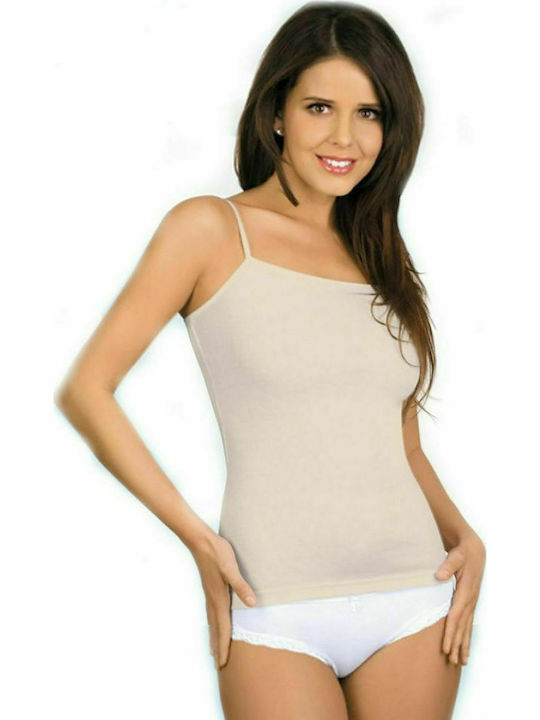 Babell Nata Women's Cotton T-Shirt with Spaghetti Strap Beige