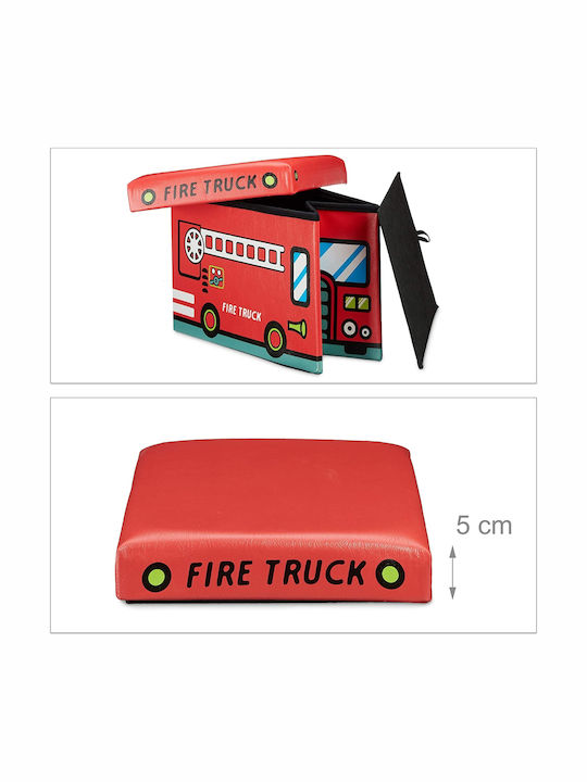 Relaxdays Children's Folding Stool with Storage Space Fire Truck Red 32x48x32cm 1pcs