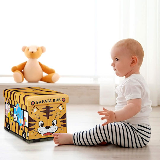 Relaxdays Kinderhocker mit Stauraum Faltbar Safari Bus Orange 48x32x32cm 1Stück