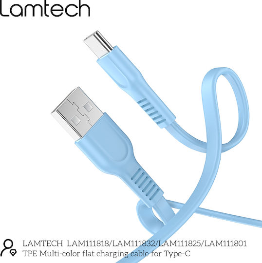 Lamtech Flat USB 2.0 Cable USB-C male - USB-A 18W Μπλε 1m LAM111832