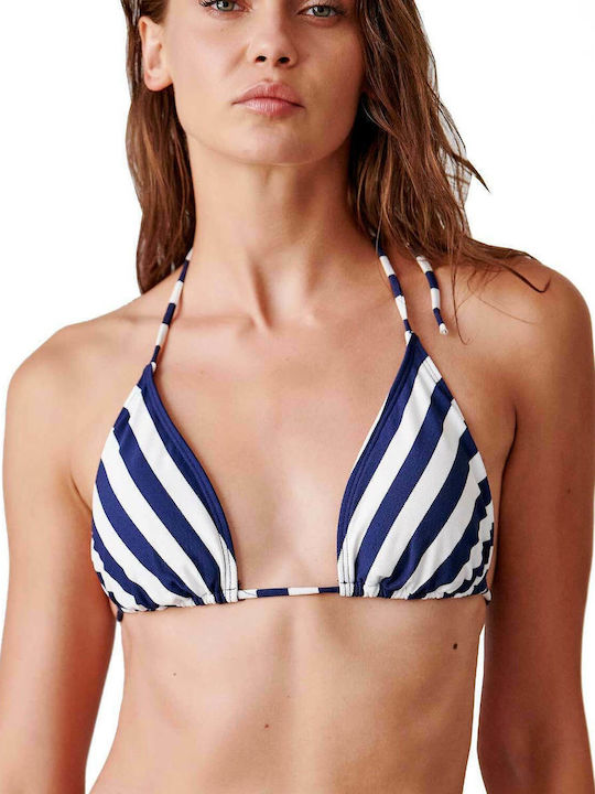 Set Bikini Triunghi Cu Dungi Albastru Marin