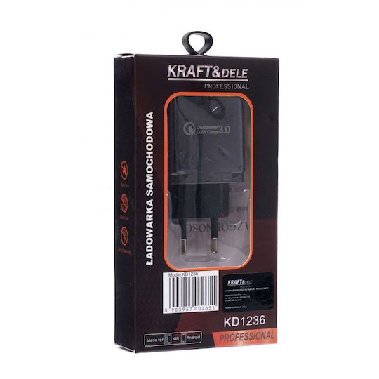 Kraft & Dele Charger Without Cable with 3 USB-A Ports Quick Charge 3.0 Blacks (KD-1236)