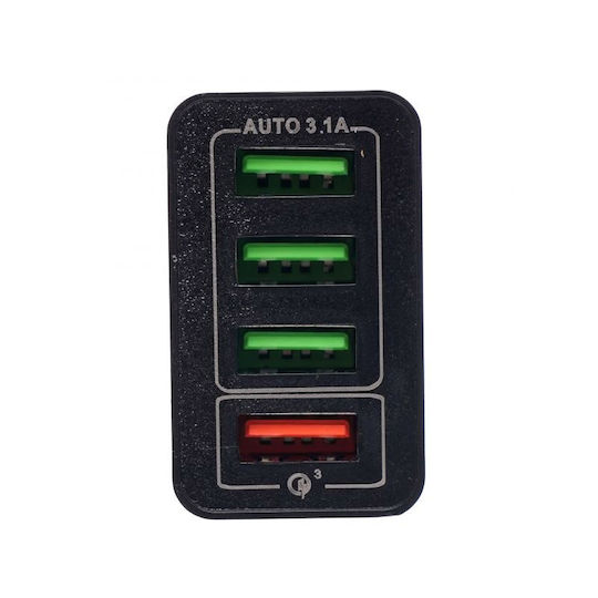 Kraft & Dele Φορτιστής Χωρίς Καλώδιο με 4 Θύρες USB-A Quick Charge 3.0 Μαύρος (KD-1237)