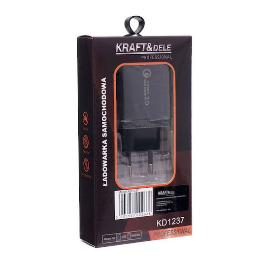Kraft & Dele Φορτιστής Χωρίς Καλώδιο με 4 Θύρες USB-A Quick Charge 3.0 Μαύρος (KD-1237)