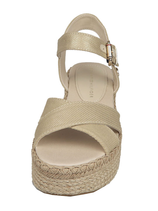 Women's Fabric Ankle Strap Platforms Light Gold