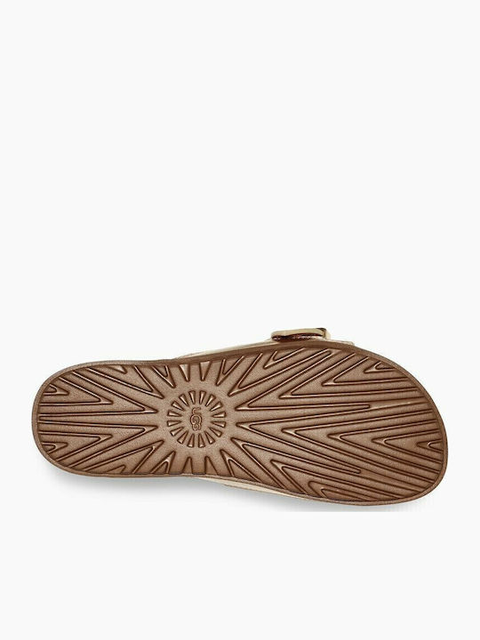 1125005 Leather Women's Flat Sandals Pale Gold Metallic