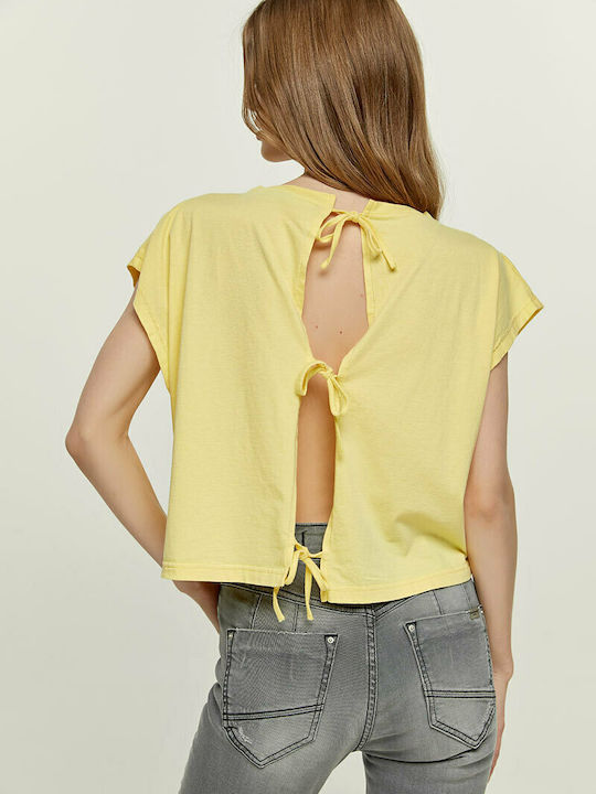 Edward Jeans Rosetta Women's Summer Crop Top Cotton Short Sleeve Yellow