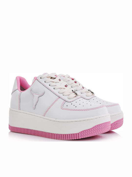 Rebound Damen Flatforms Sneakers White Pink