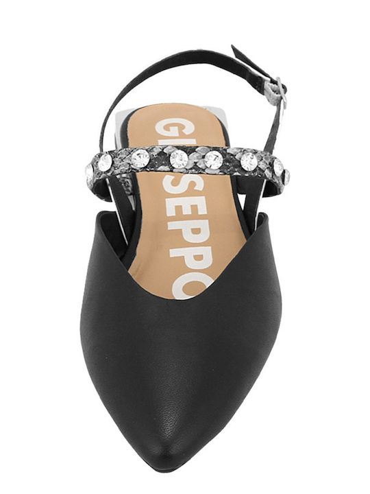 Δερμάτινες Γυναικείες Μπαλαρίνες Slingback σε Μαύρο Χρώμα
