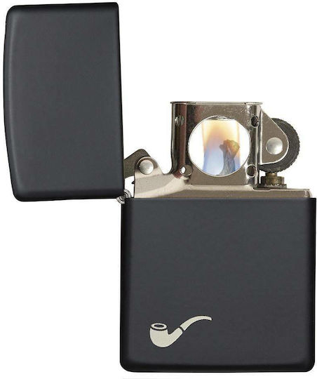 Zippo Pipe Logo Αντιανεμικός Αναπτήρας Φλόγας σε Μαύρο χρώμα