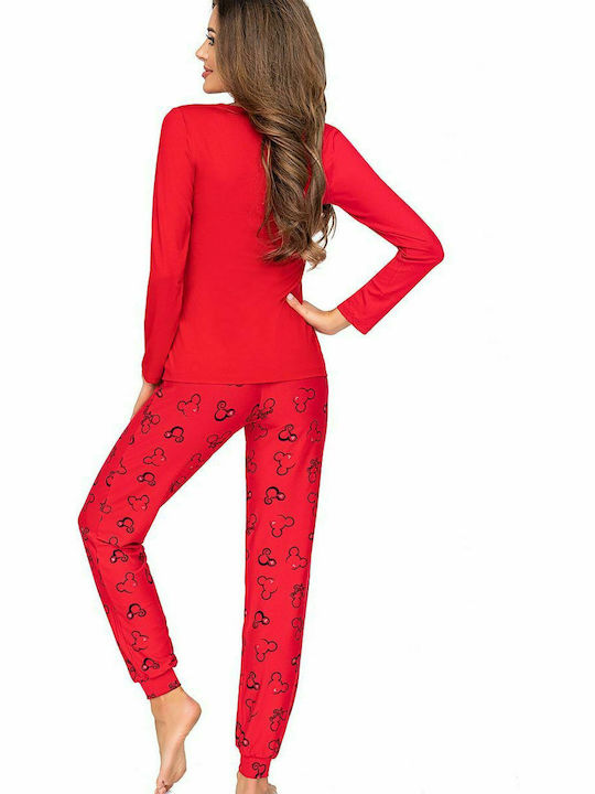 Donna Winter Damen Pyjama-Set Rot