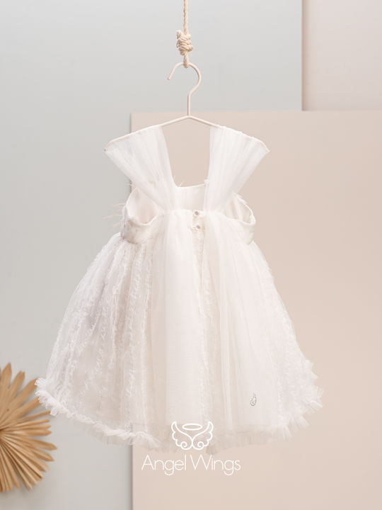 Angel Wings Rafaela White Taufset Kleidung mit Kleid & Haar-Accessoires aus Tüll 2Stück