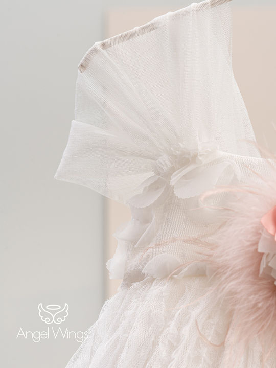 Angel Wings Rafaela White Taufset Kleidung mit Kleid & Haar-Accessoires aus Tüll 2Stück