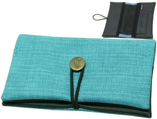 Simona Lederne Tabaktasche in Blau mit Schnur 16x9cm