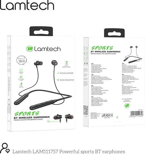 Lamtech LAM111757 In-ear Bluetooth Handsfree Ακουστικά με Αντοχή στον Ιδρώτα Μαύρα