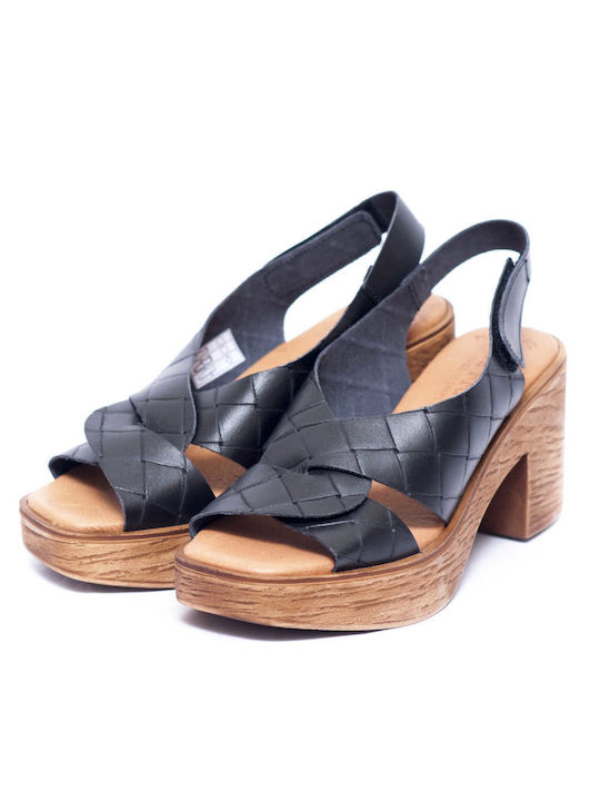 Eva Frutos Leder Damen Sandalen in Schwarz Farbe