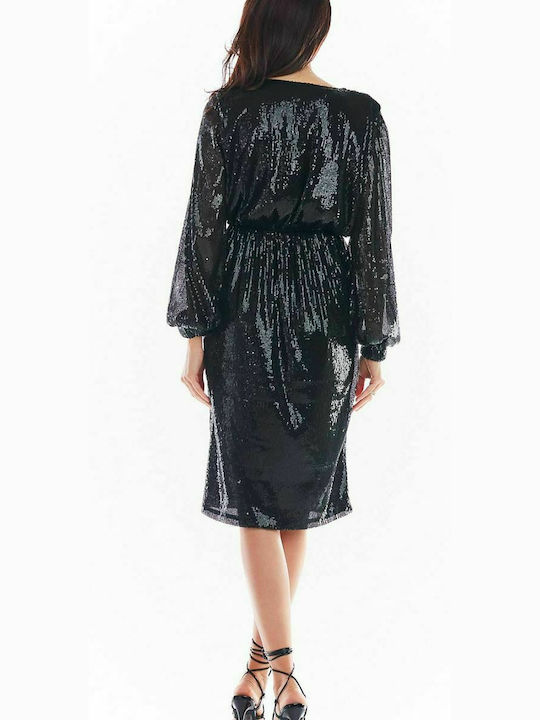 Awama Midi Evening Dress Wrap Black