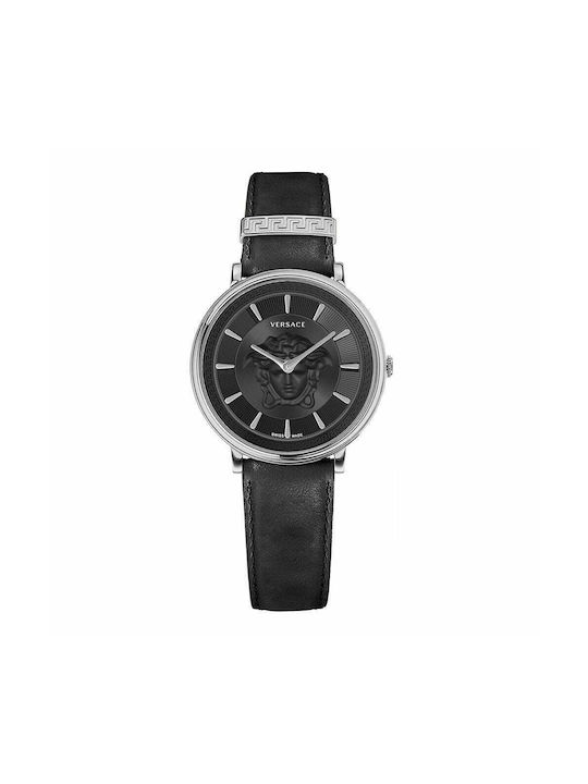 Versace Watch with Black Leather Strap