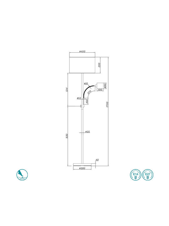 Trio Lighting Hotel Stehleuchte H170xB40cm. mit Fassung für Lampe E27 Weiß
