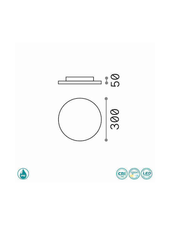 Ideal Lux Mib PL Round Πλαφονιέρα Οροφής Εξωτερικού Χώρου με Ενσωματωμένο LED σε Λευκό Χρώμα 269115