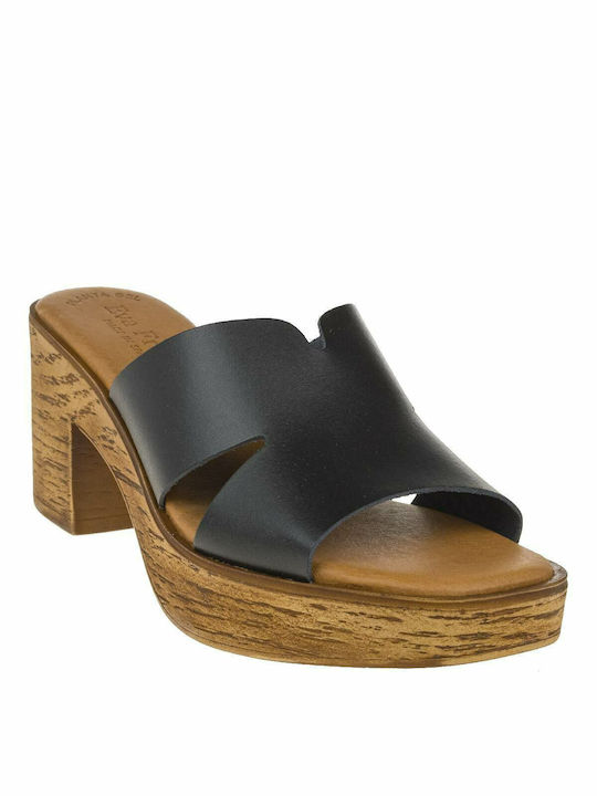 Eva Frutos Chunky Heel Leather Mules Black