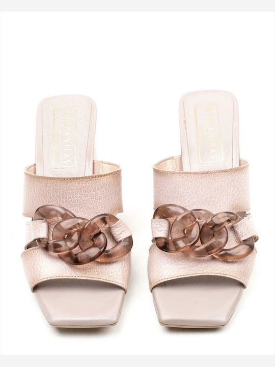 Nougat Nude Leather Mules with Chunky Low Heel Nougat Nude