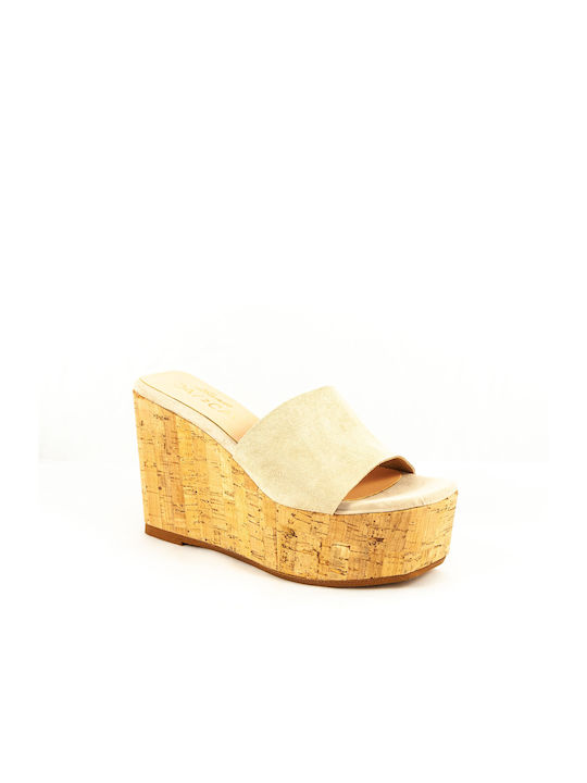 Sante Women's Suede Platform Wedge Sandals Beige