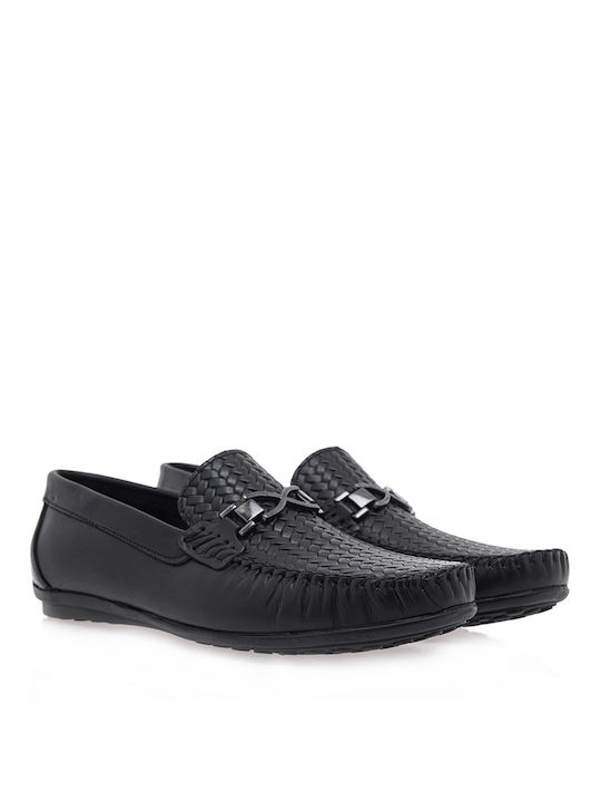 Wepss Men's Leather Moccasins Black O507U2711002