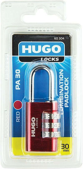 Hugo Locks PA40 Aluminum Padlock Brass Combination Red 40mm 1pcs