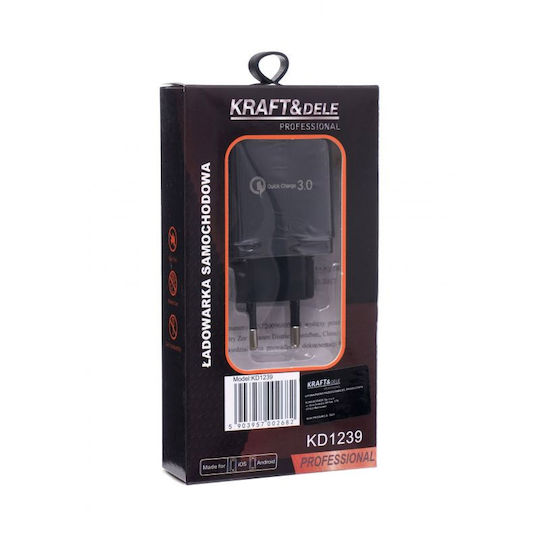 Kraft & Dele Charger Without Cable with 3 USB-A Ports Quick Charge 3.0 Blacks (KD-1239)