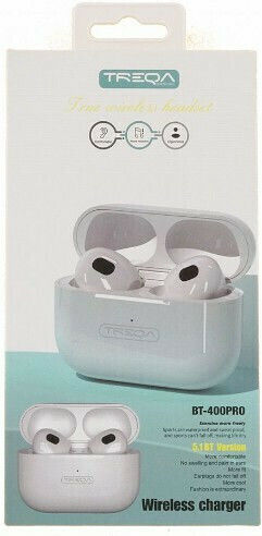 Treqa BT-400Pro Ohrstöpsel Bluetooth-Freisprecheinrichtung Kopfhörer mit Ladeetui Weiß
