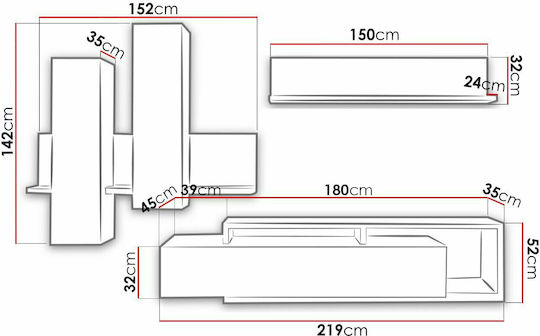 Σύνθετο Σαλονιού Bron Μαύρο με Φωτισμό Μ219xΒ45xΥ142εκ.