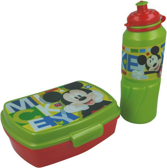 Stor Flasche Tasche Plastik Kinder Lunchset Mickey 0.53Es Isoliert Grün