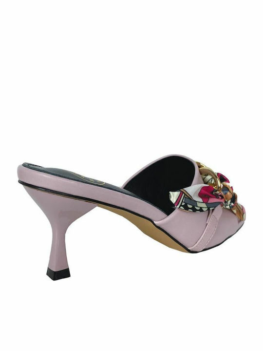 Mules with Thin High Heel in Lilac Color