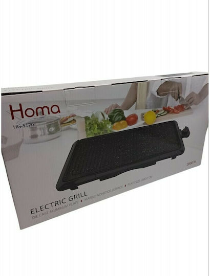 Homa Tabletop Electric Grill Smooth and Ribbed Plate 2000W with Adjustable Thermostat 51cmx25cmcm