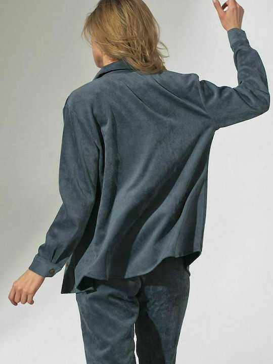 Figl Langärmelig Damen Denim Hemd Blau Monochrom