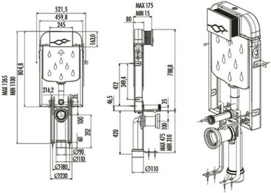 Creavit FGR7001 Built-in Plastic Low Pressure Rectangular Toilet Flush Tank